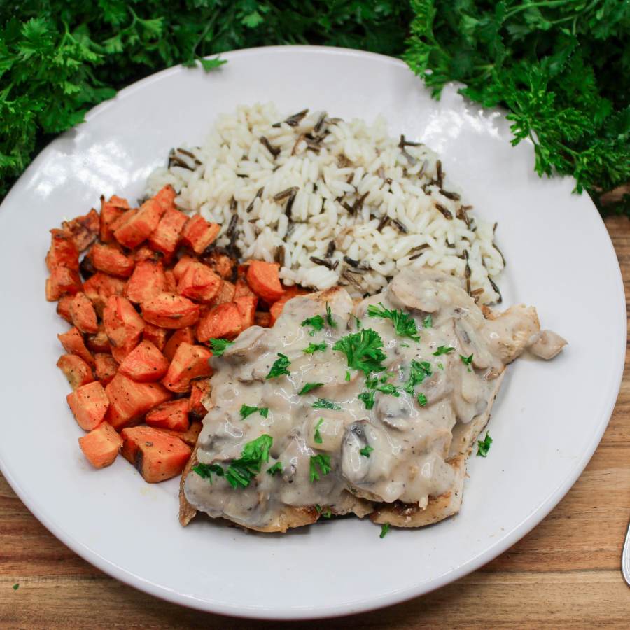 Creamy Mushroom Chicken with Wild Rice and Carrots