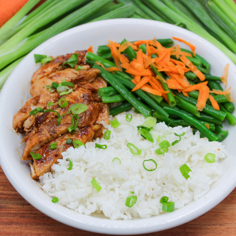 Hawaiian BBQ Grilled Chicken with Rice and Green Beans