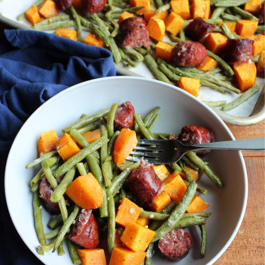 Kielbasa, Sweet Potatoes, and Green Beans