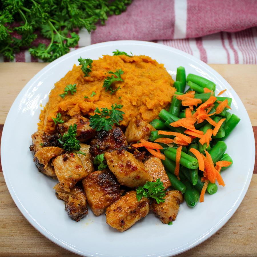 Maple Bourbon Pork w/ Sweet Potatoes & Green Beans