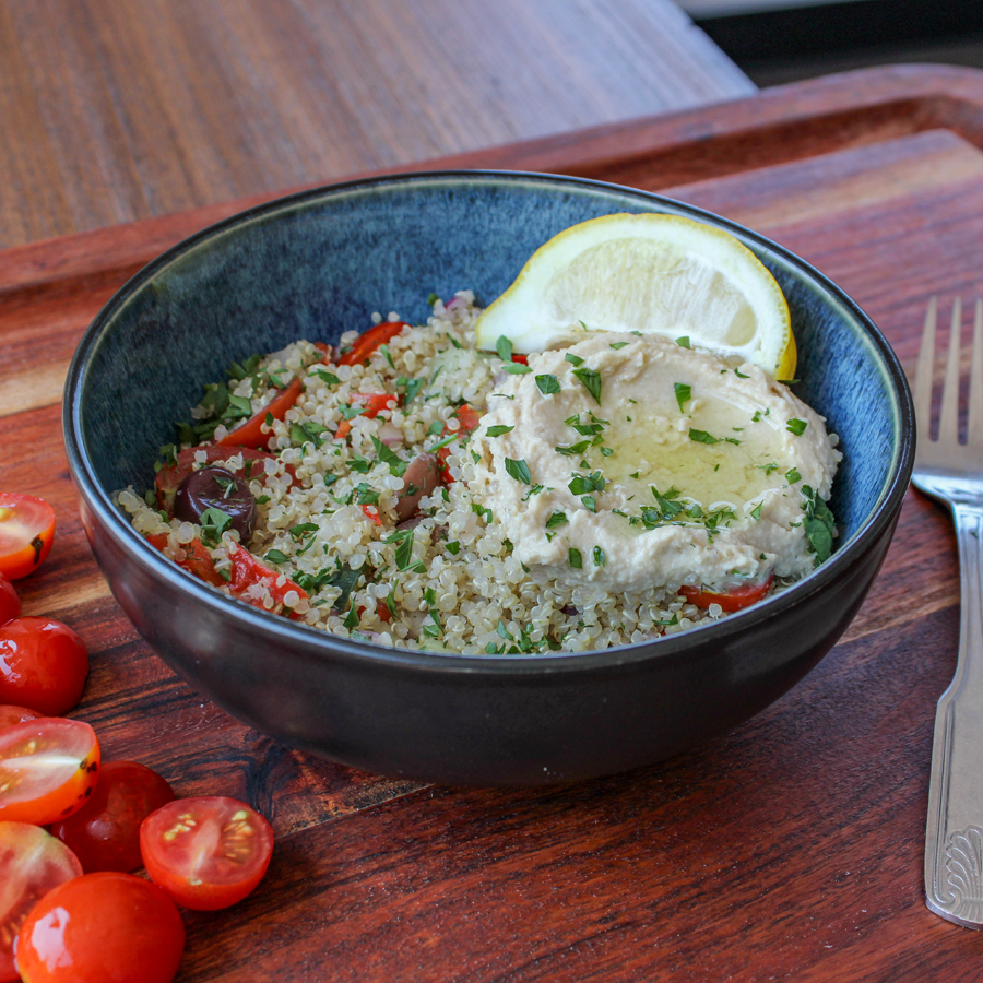 Plant Based - Greek Quinoa Bowl with Roasted Garlic Hummus
