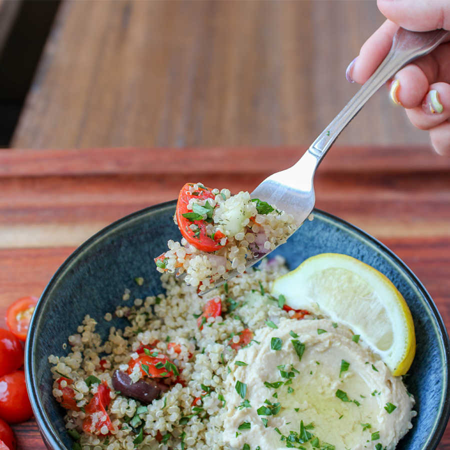 Plant Based - Greek Quinoa Bowl with Roasted Garlic Hummus