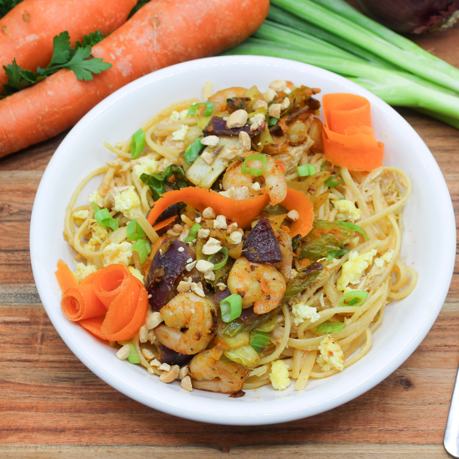 High Protein Pad Thai with Chicken, Shrimp & Peanuts