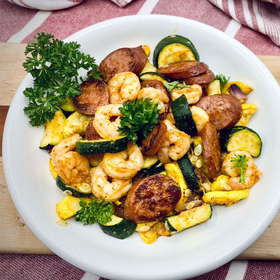 Kielbasa & Shrimp Skillet with Zucchini