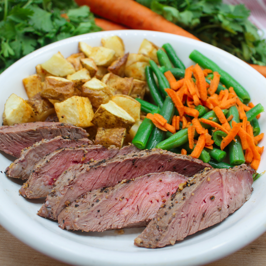 Grilled Steak with Roasted Potatoes and Green Beans