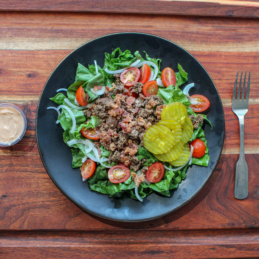 Bacon Burger in a Bowl with Epic Sauce