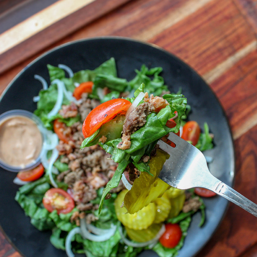 Bacon Burger in a Bowl with Epic Sauce