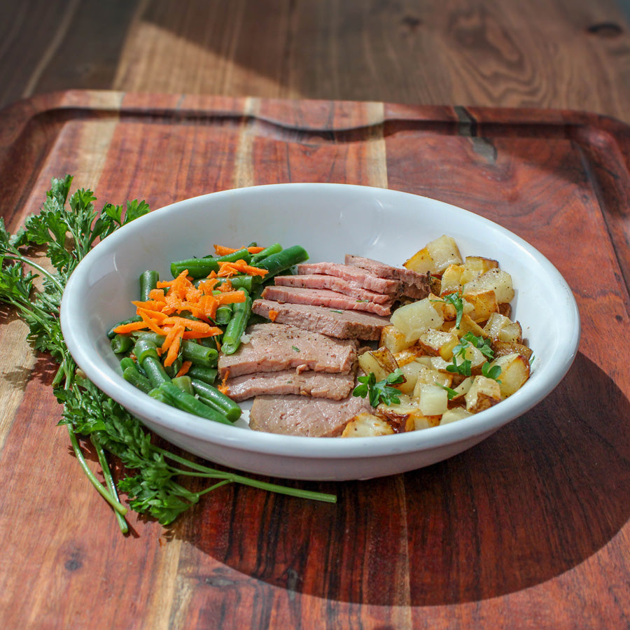 Grilled Steak with Roasted Potatoes and Green Beans