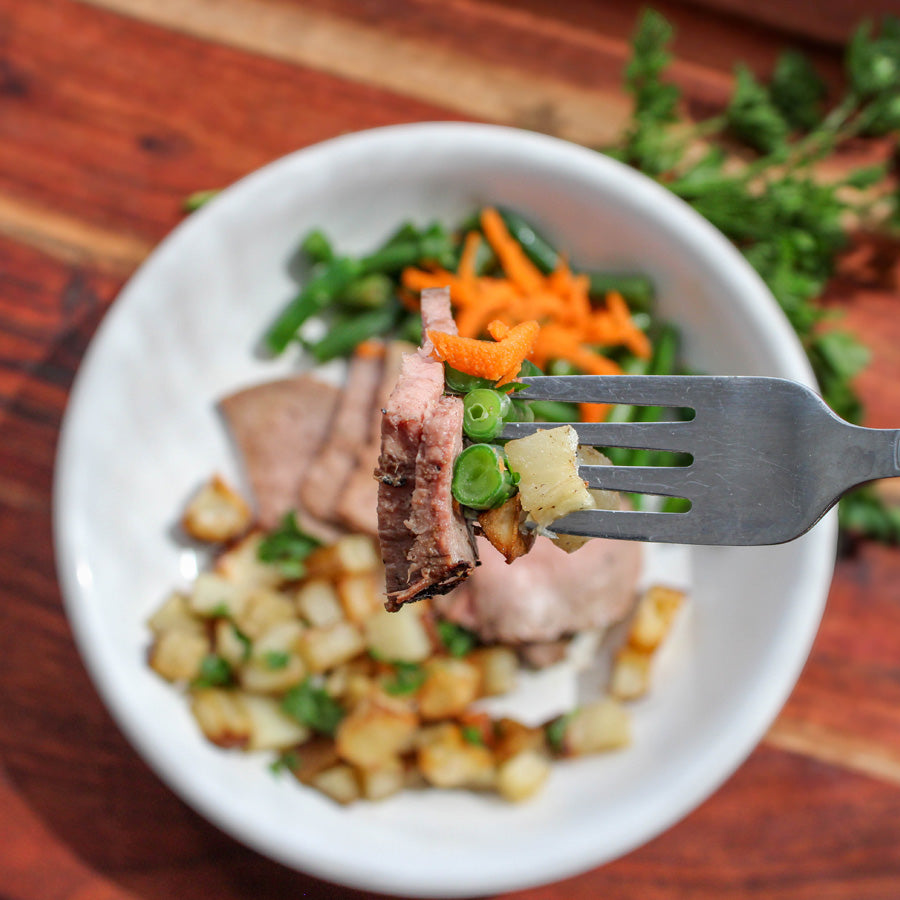 Grilled Steak with Roasted Potatoes and Green Beans