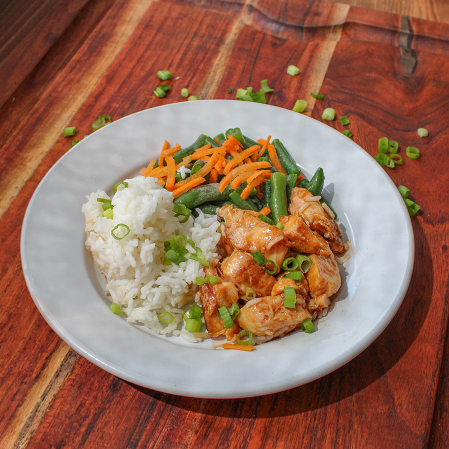 Hawaiian BBQ Grilled Chicken with Rice and Green Beans