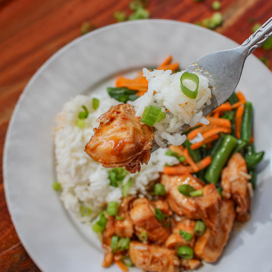Hawaiian BBQ Grilled Chicken with Rice and Green Beans