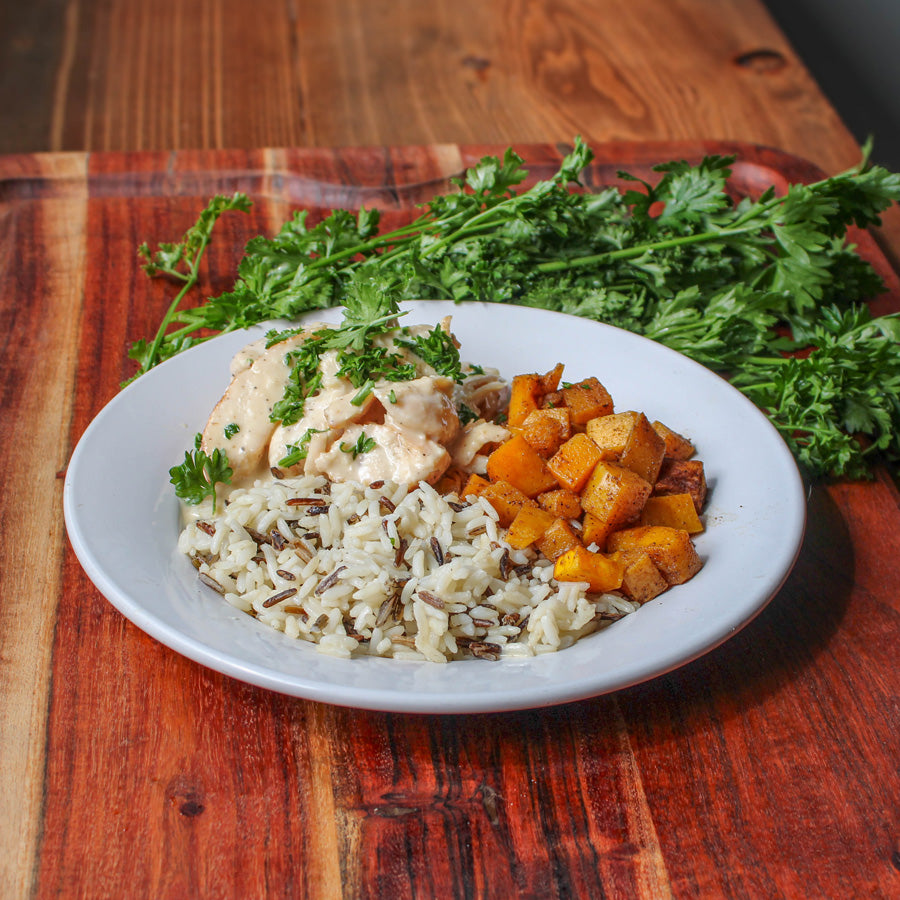 Honey Dijon Chicken with Wild Rice and Butternut Squash