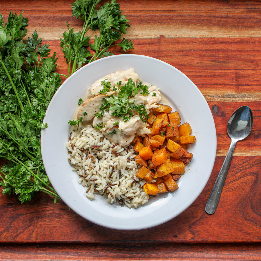 Honey Dijon Chicken with Wild Rice and Butternut Squash