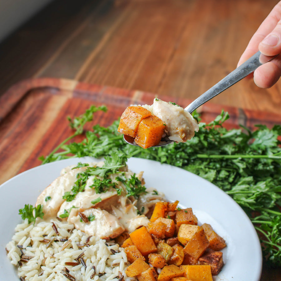 Honey Dijon Chicken with Wild Rice and Butternut Squash