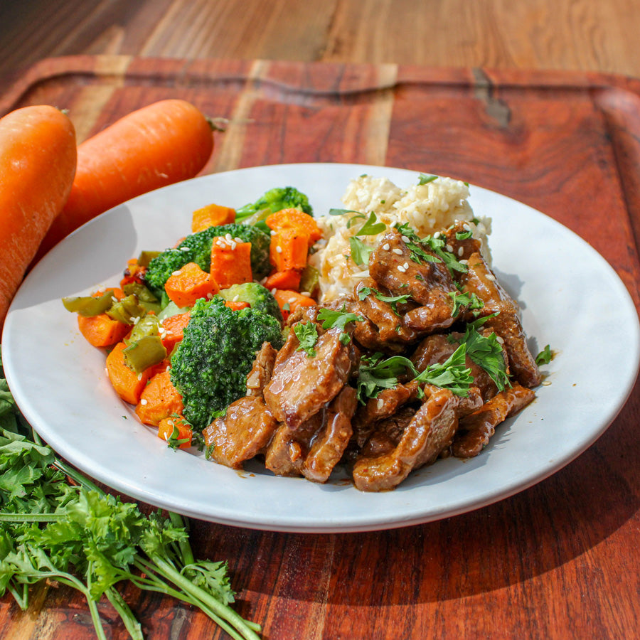 Honey Sriracha Steak Stir Fry with Brown Rice