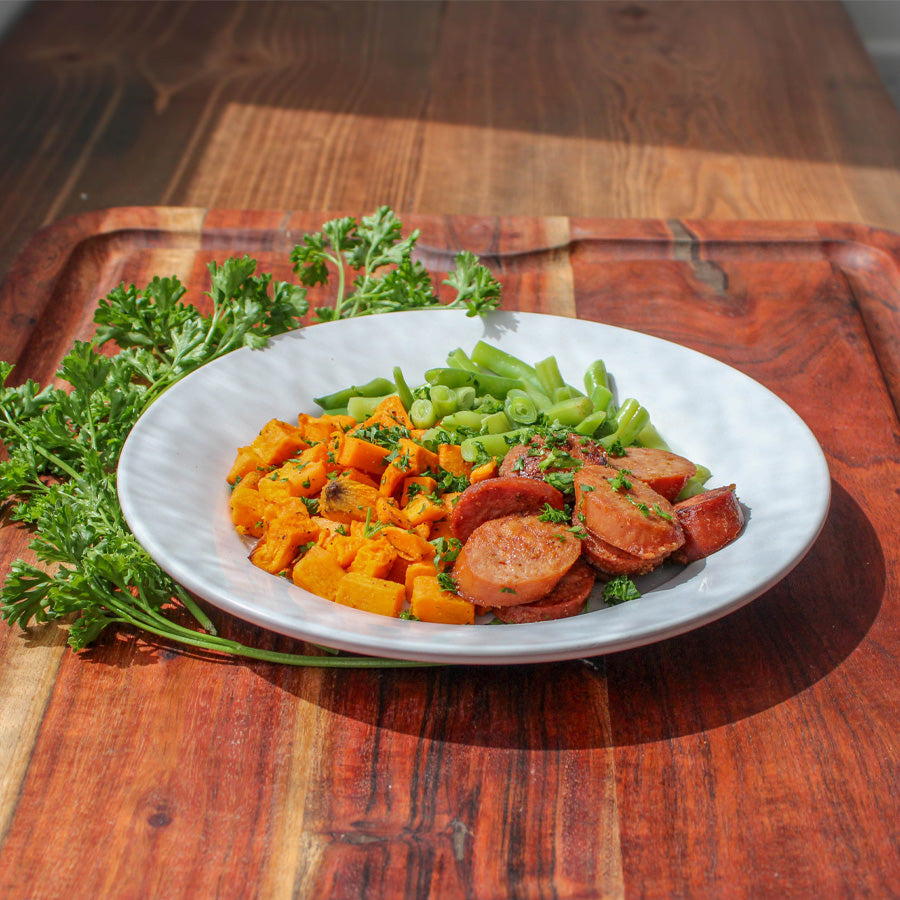 Kielbasa, Sweet Potatoes, and Green Beans