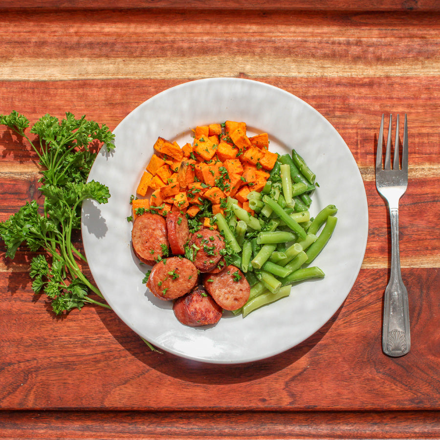 Kielbasa, Sweet Potatoes, and Green Beans