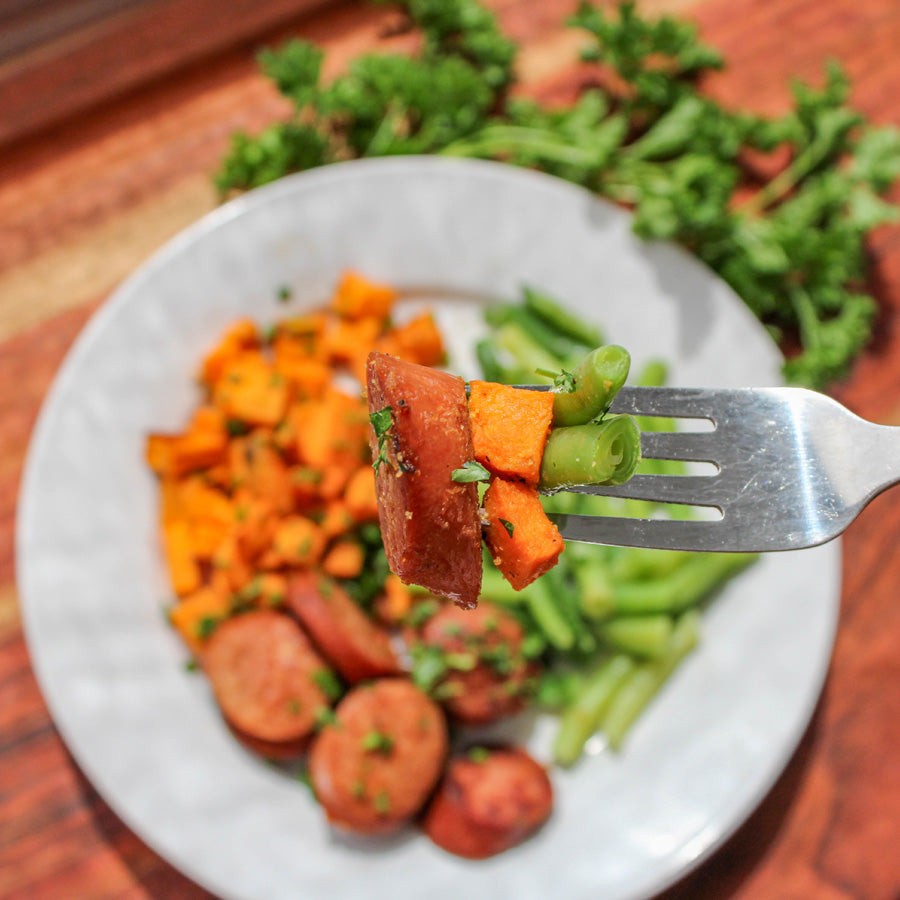 Kielbasa, Sweet Potatoes, and Green Beans