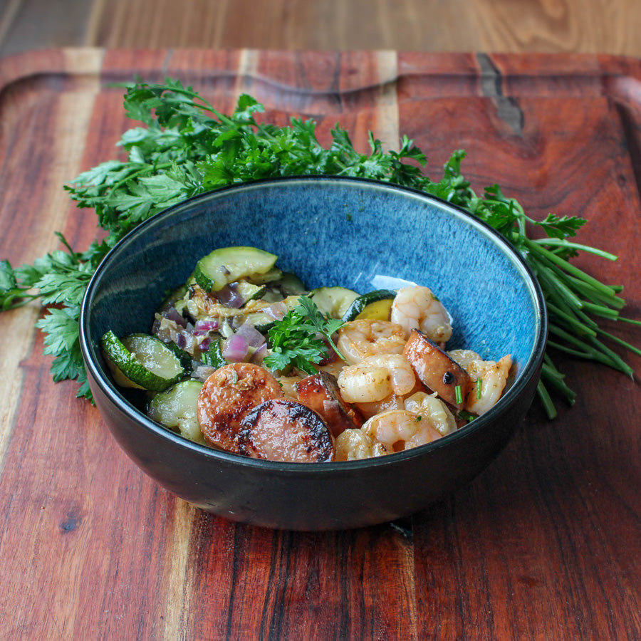Kielbasa & Shrimp Skillet with Zucchini