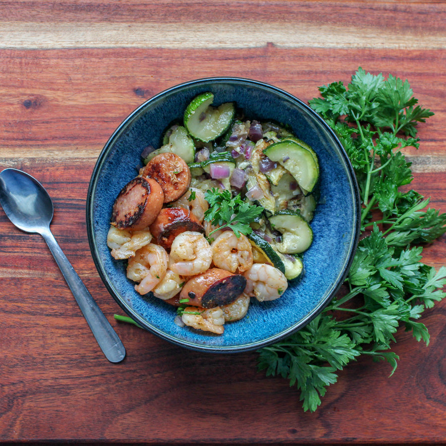Kielbasa & Shrimp Skillet with Zucchini