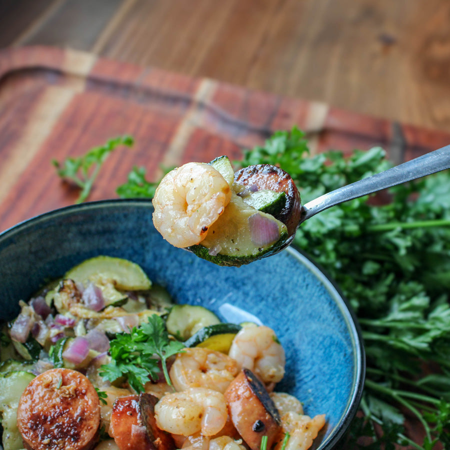 Kielbasa & Shrimp Skillet with Zucchini
