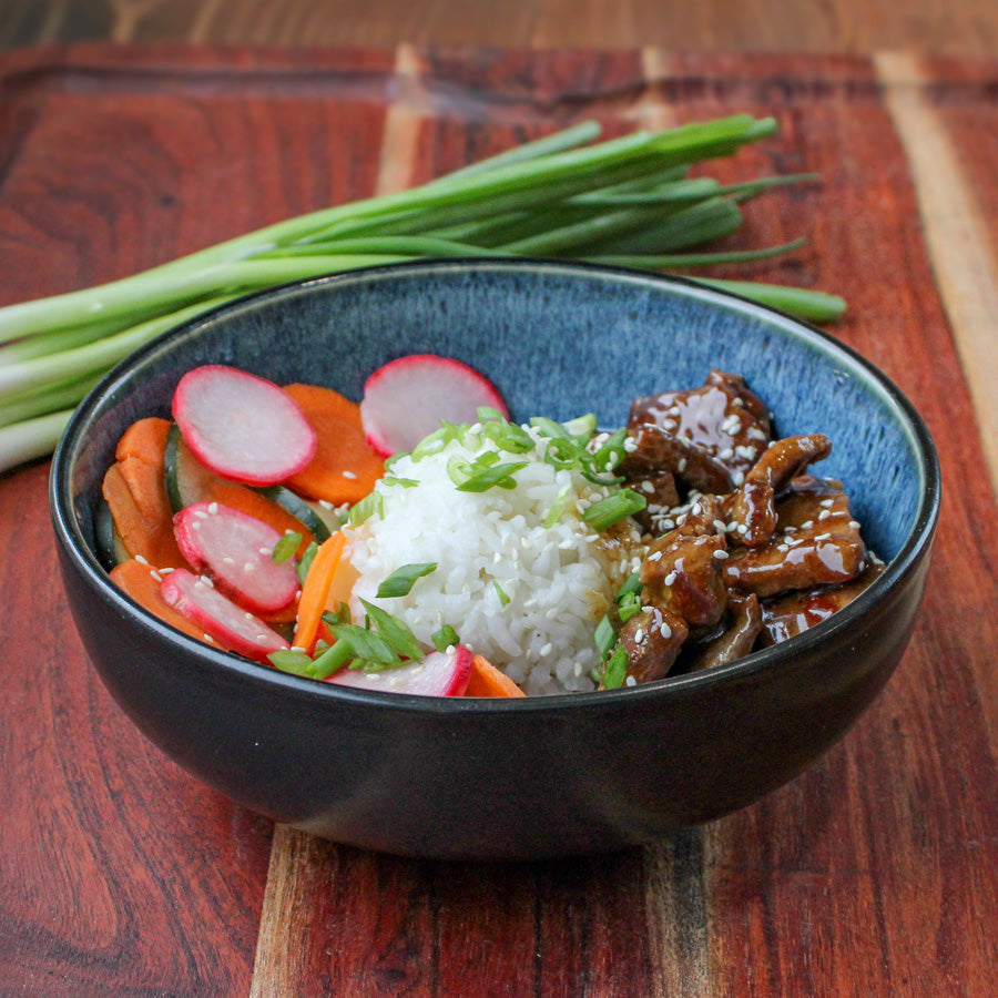 Korean BBQ Beef Bowl w/ White Rice & Pickled Veggies