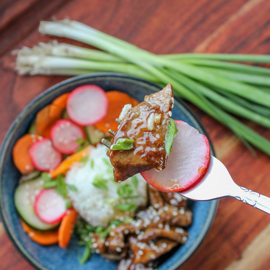 Korean BBQ Beef Bowl w/ White Rice & Pickled Veggies