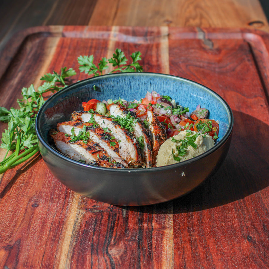 Mediterranean Quinoa w/ Chicken Thighs & Hummus