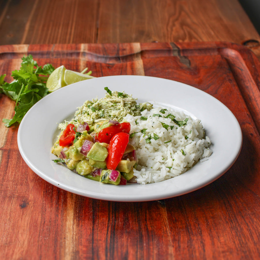 Mojo Verde Chicken with Cilantro Rice & Avocado Salad