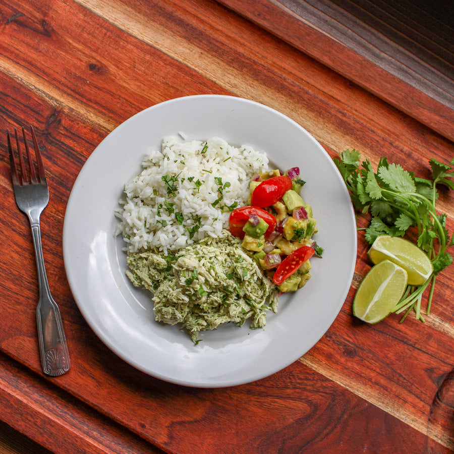 Mojo Verde Chicken with Cilantro Rice & Avocado Salad