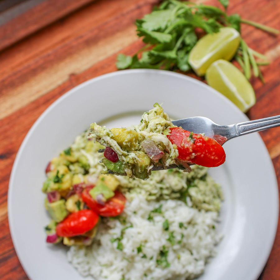 Mojo Verde Chicken with Cilantro Rice & Avocado Salad