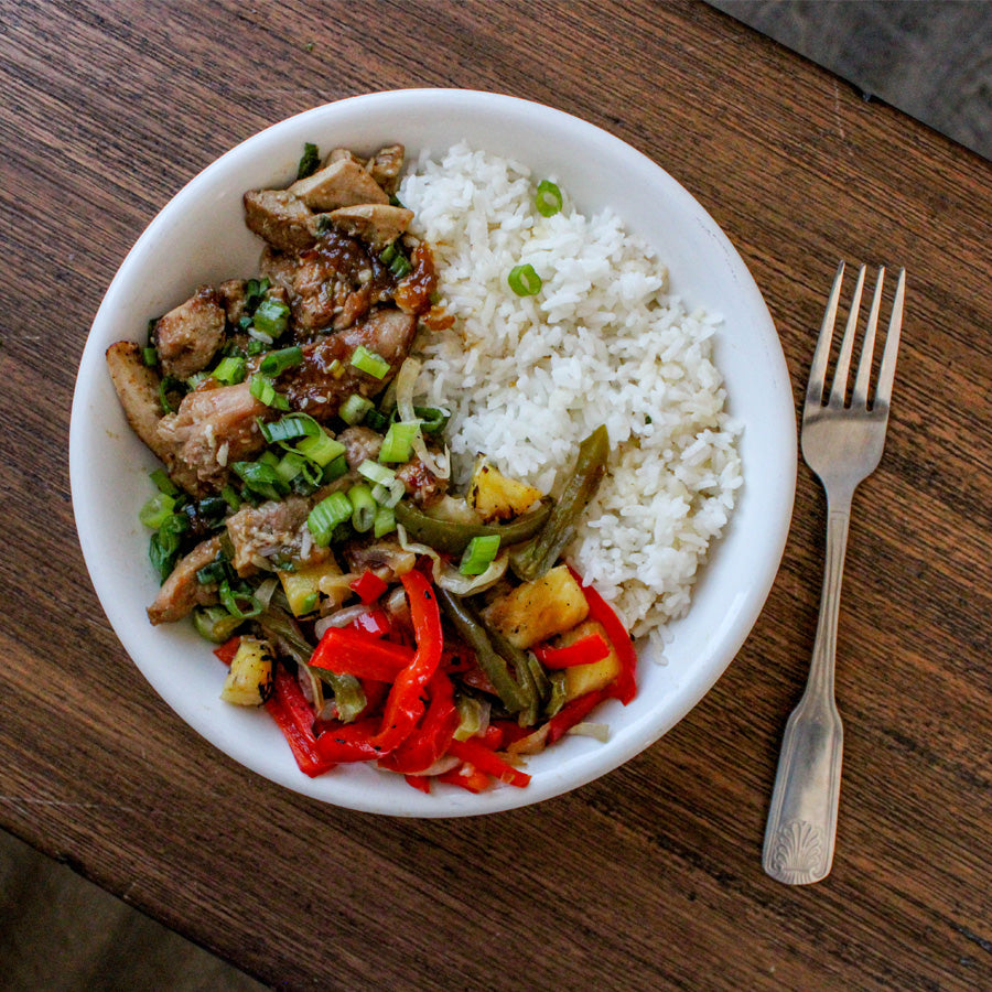 Pineapple Teriyaki Chicken w/ Roasted Peppers & Rice