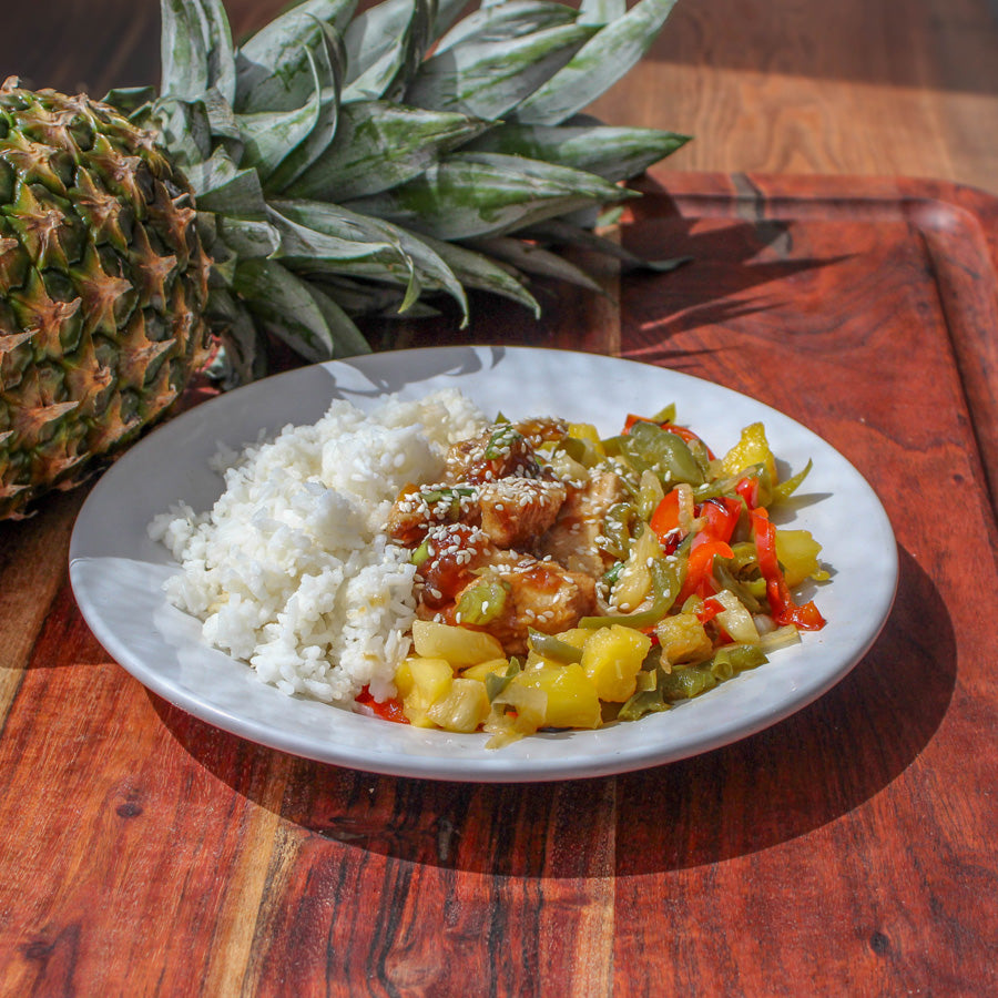 Pineapple Teriyaki Chicken w/ Roasted Peppers & Rice