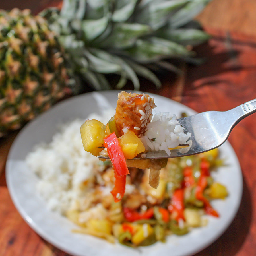 Pineapple Teriyaki Chicken w/ Roasted Peppers & Rice