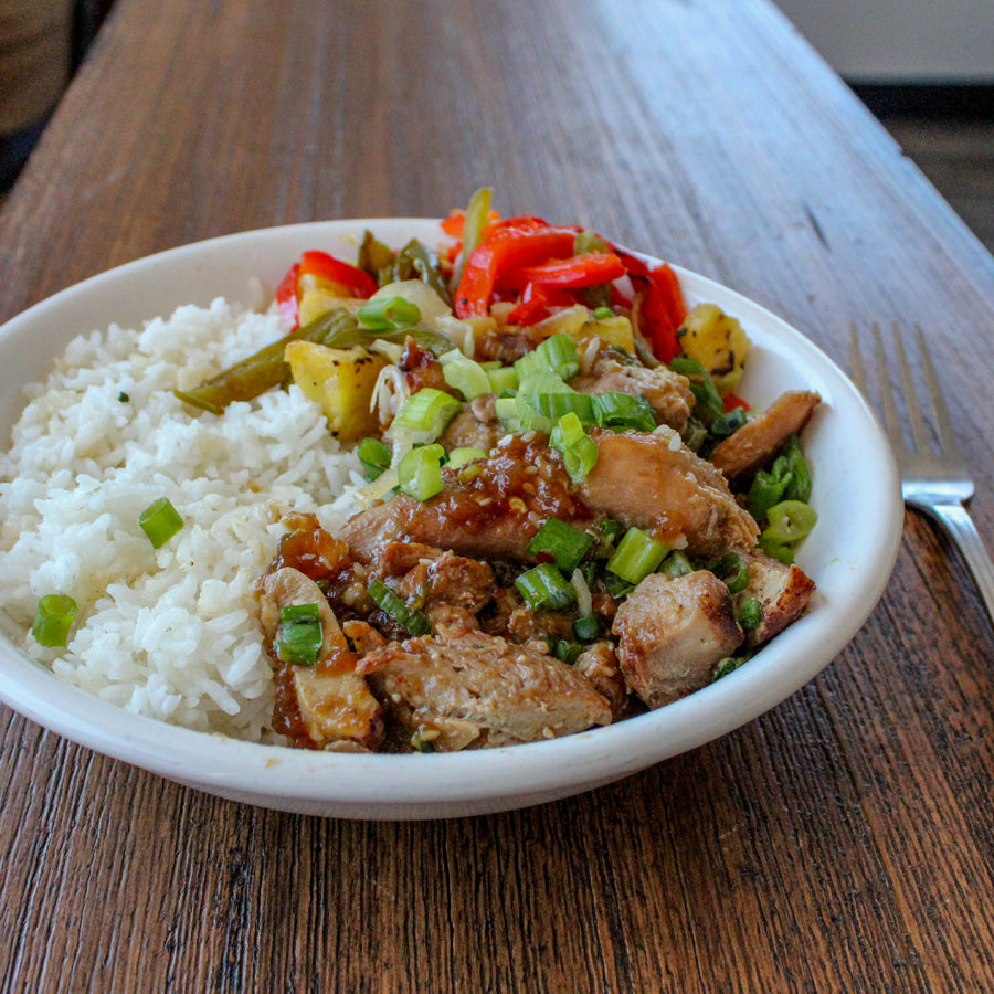 Pineapple Teriyaki Chicken w/ Roasted Peppers & Rice
