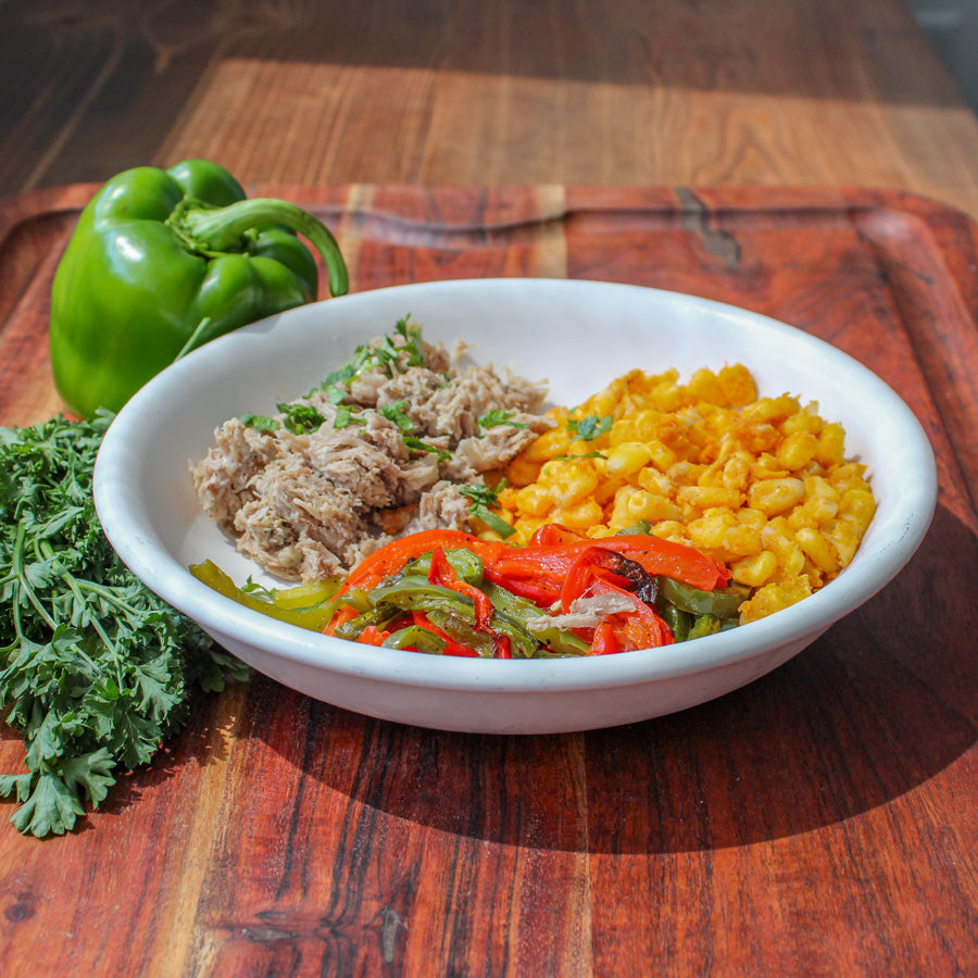 Shredded Pork with Roasted Bell Peppers and Corn