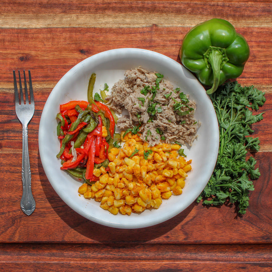 Shredded Pork with Roasted Bell Peppers and Corn
