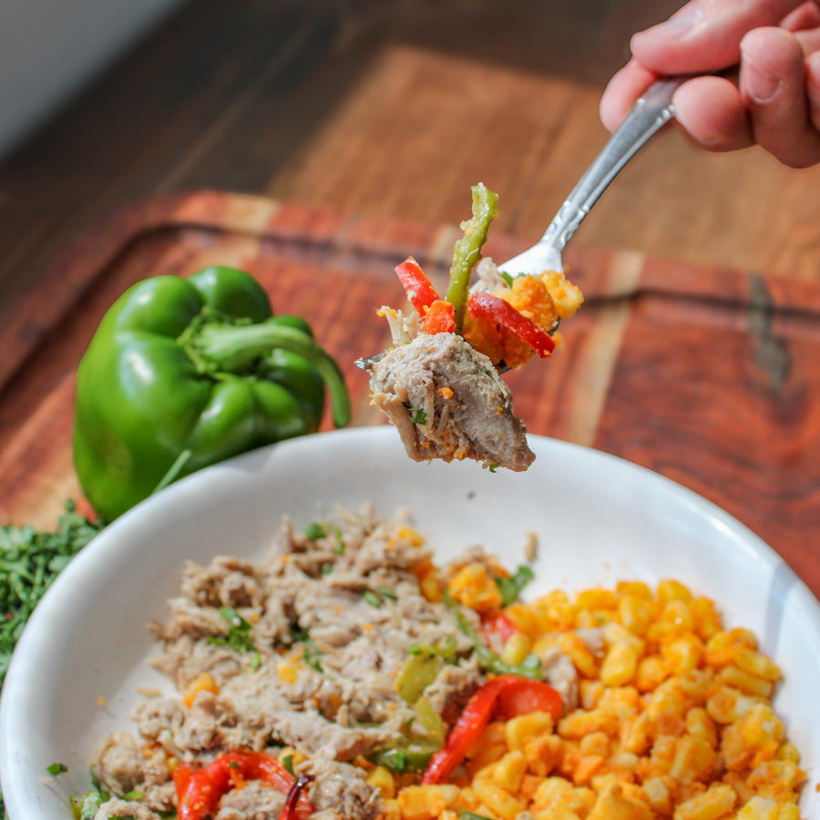 Shredded Pork with Roasted Bell Peppers and Corn
