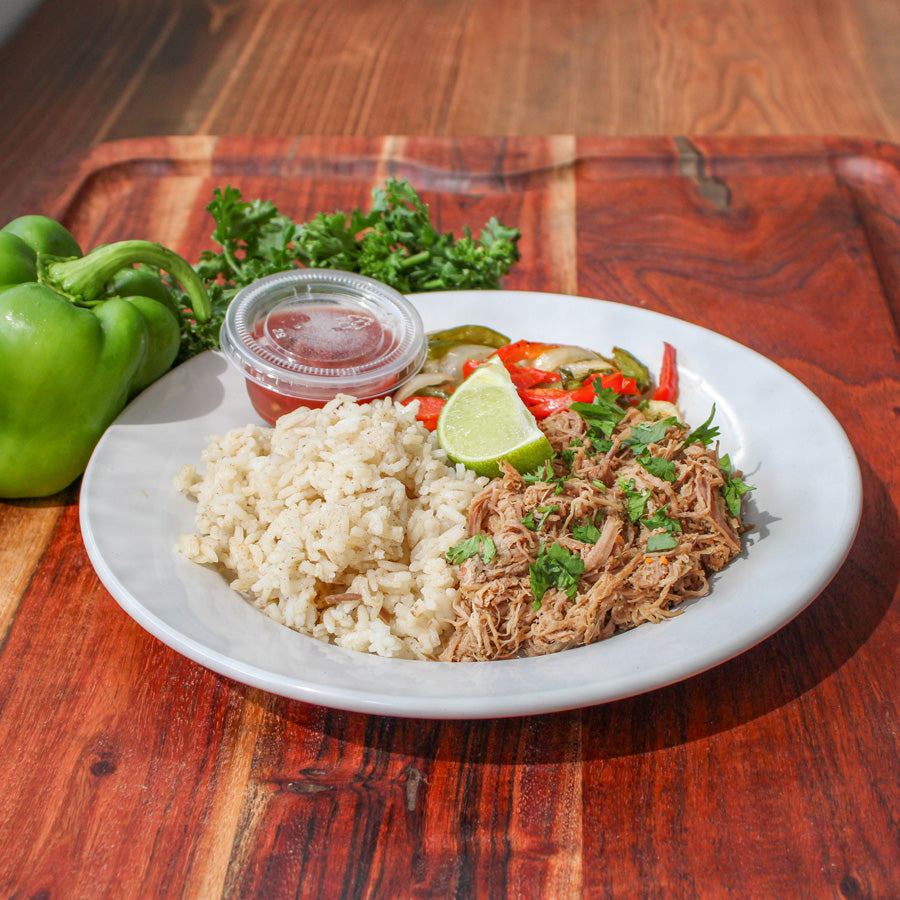 Steak Fajita Bowl with Mexican Rice and Salsa
