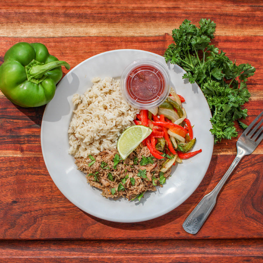 Steak Fajita Bowl with Mexican Rice and Salsa