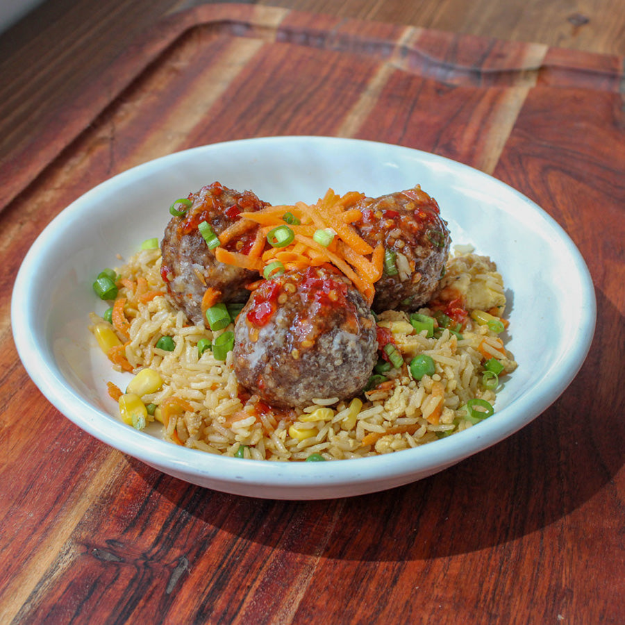 Sweet Chili Meatballs with Veggie Fried Rice
